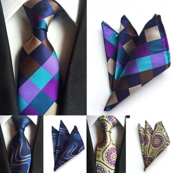 

SKng New Fashion Mens Ties Paisley Tie Hanky Sets Men's 100% Silk Ties Men Tie Necktie Pocket Square Handkerchief Set Suit