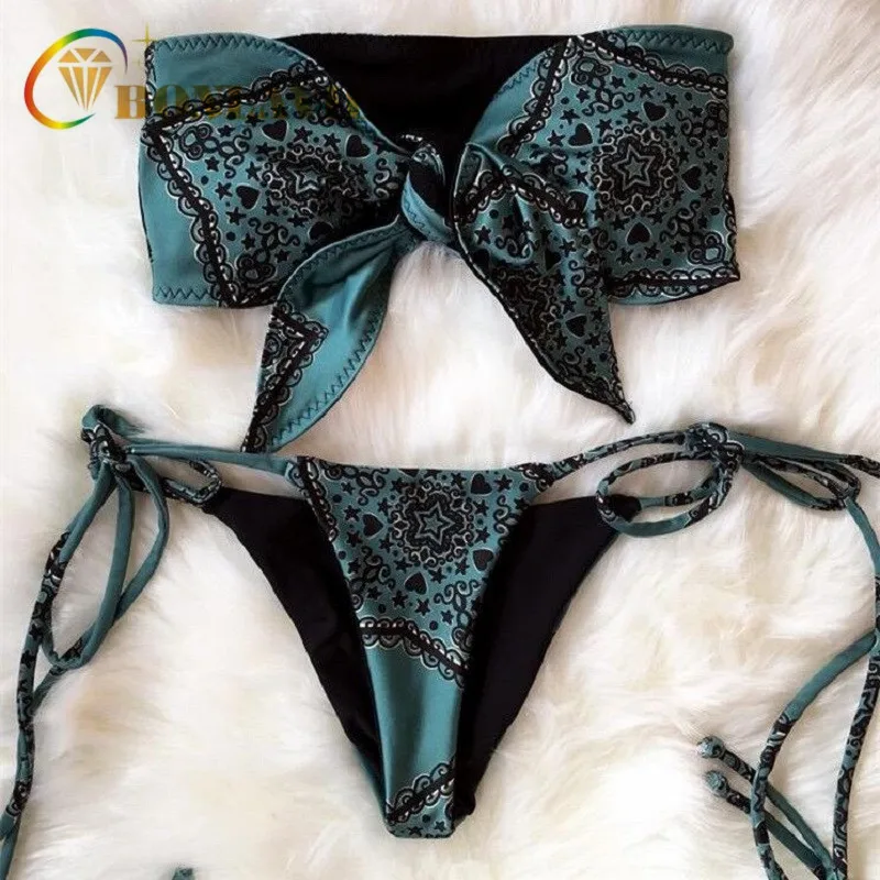 

2018 Retro Floral Swim Suit String Bandage Sexy Bikini Set Women Swimwear Velvet Liner Knotted Swimsuit Beachwear