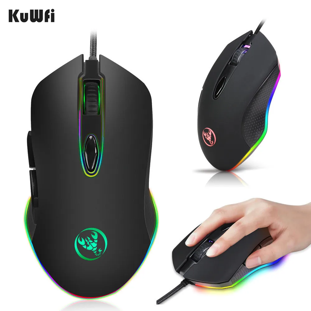 

Programmable Gaming Mouse 4800DPI 6 Buttons RGB Backlit USB Wired Optical Mouse Gamer for PC Computer Laptop