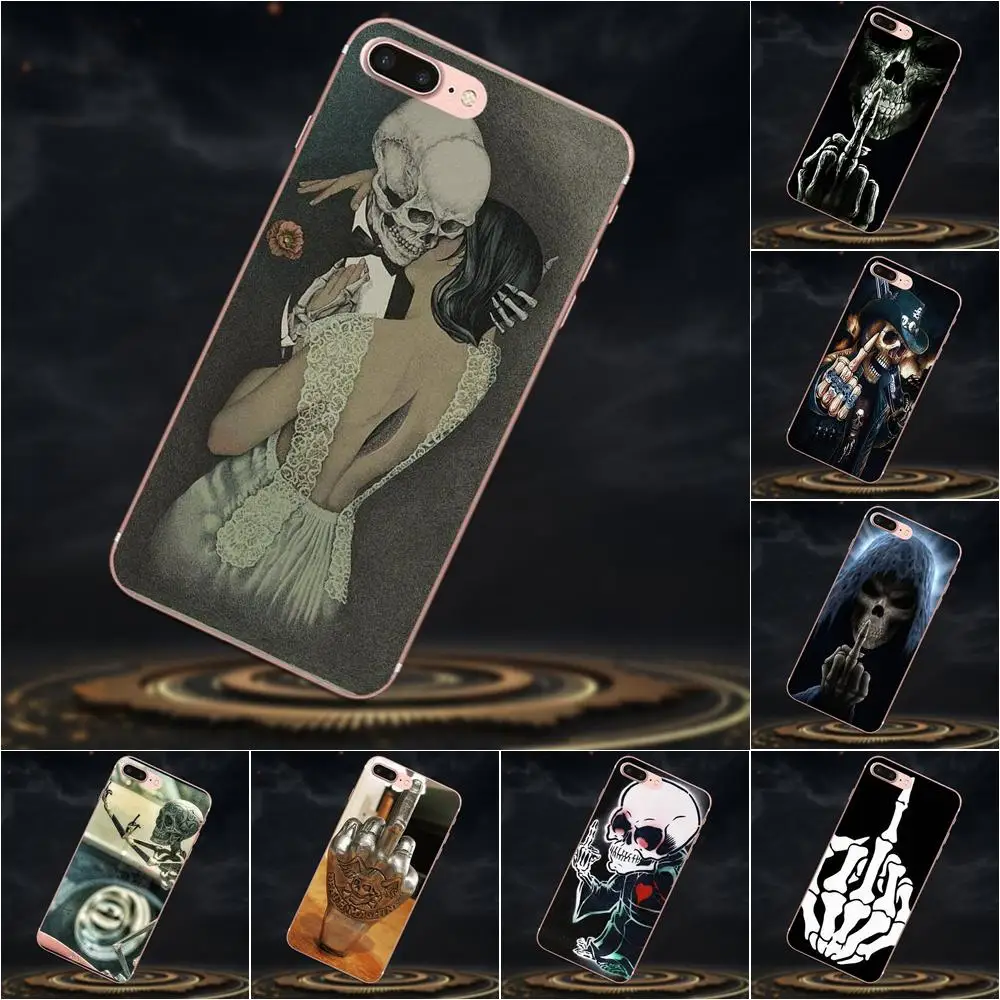 

Soft Mobile Shell For Apple iPhone 4 4S 5 5C 5S SE 6 6S 7 8 Plus X XS Max XR Middle Finger Skeleton Skull
