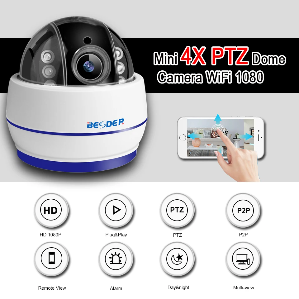 Беспроводная скоростная купольная PTZ камера BESDER Wi Fi HD 1080P 960P Автофокус 5 кратный