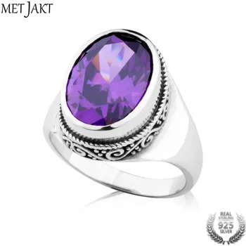 

MetJakt Vintage Beautiful Natural Brazilian Amethyst Rings Solid 925 Sterling Silver Ring for Women Light Luxury Wedding Jewelry