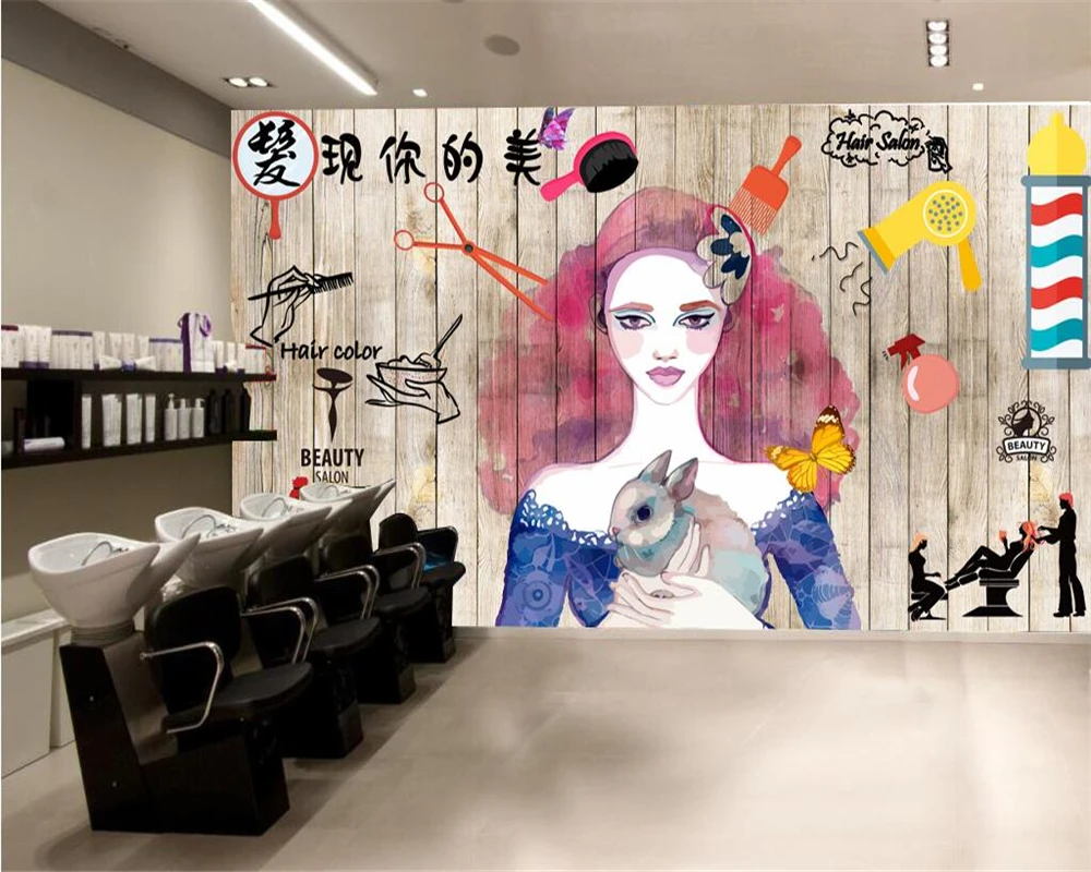 

beibehang Custom Wallpaper Nordic Wind Hair Salon Hairdressing Salon Beauty Salon Nail Shop Background Wall mural 3d wallpaper