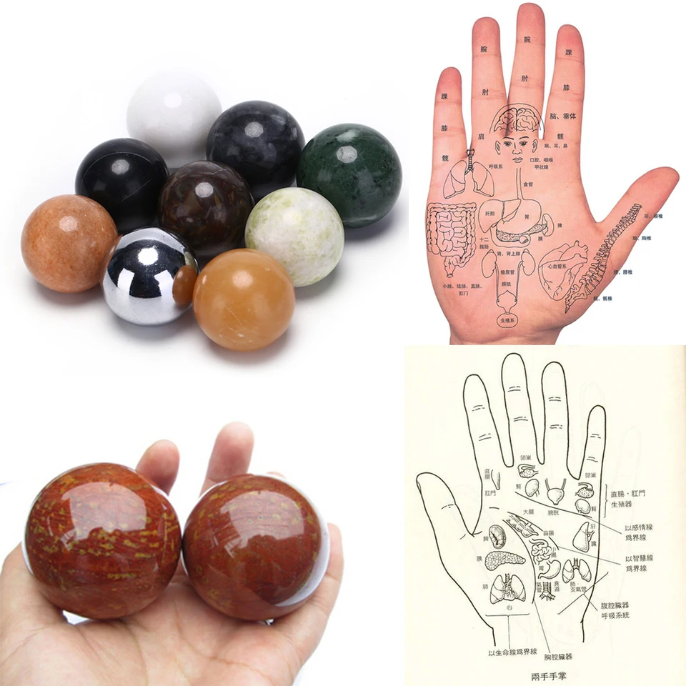 Chinese Health Exercise Stress Jade Stone BAODING Balls Relaxation Therapy 48mm