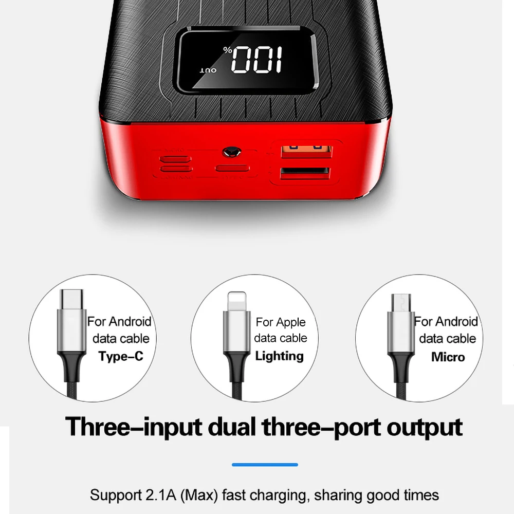  Power Bank 30000mAh TypeC Micro USB QC Fast Charging Powerbank LED Display Portable External Batter