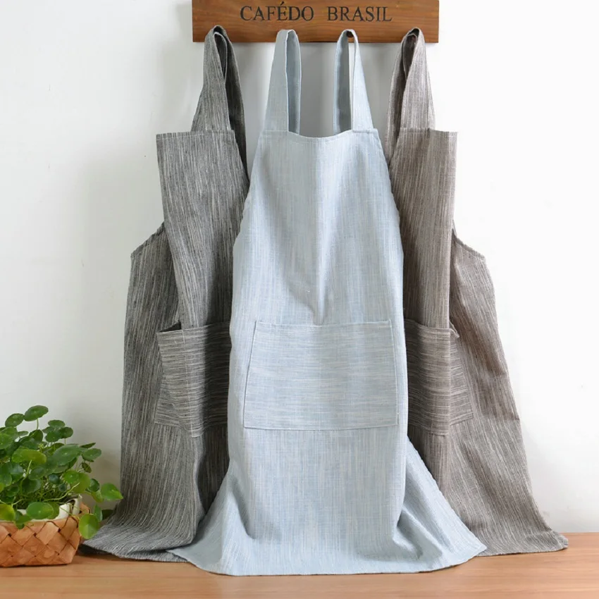 

New Japanese Style solid Color Cotton Hemp unisex apron Coffee shops work cleaning aprons for woman kitchen Baking daidle bib