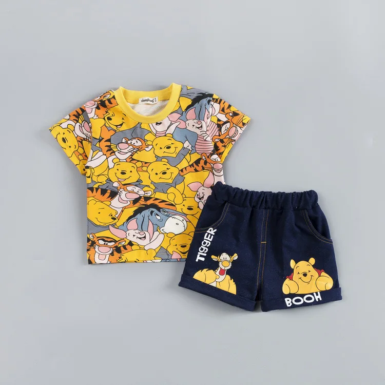 Детская одежда модная детская летняя одежда с рисунком медведя для мальчиков и девочек хлопковая футболка+ короткие штаны одежда для малышей от 1 до 3 лет