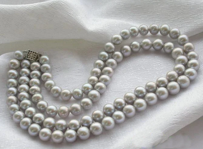 

Fashion Women Pearl Jewellery,AA 2 Rows 9-10mm Gray Color Round Freshwater Cultured Pearl Necklace,Wholesale ,New Free Shipping