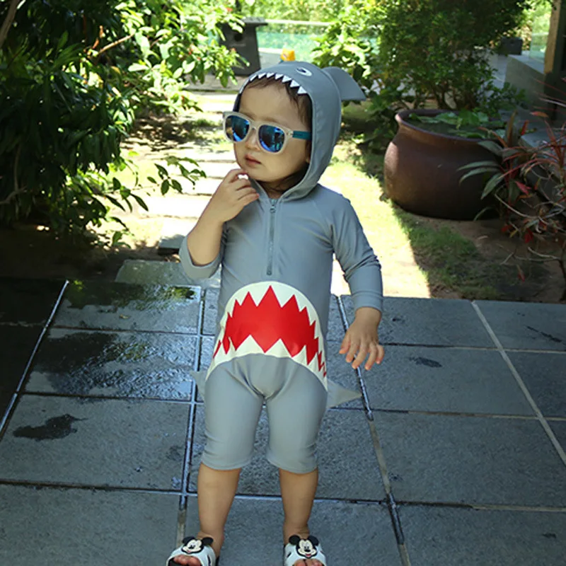 Для маленьких мальчиков, одежда для купания для девочек, с рисунками зверей из мультфильмов Купальник "Акула" Детские Одна деталь купальные костюмы для мальчиков летняя пляжная одежда для серфинга