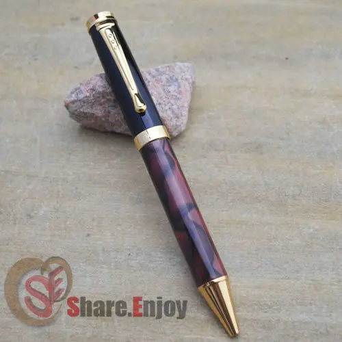 

JINHAO 500 WINE MARBLE BARREL BALLPOINT PEN BLACK CAP AND GOLDEN TRIM