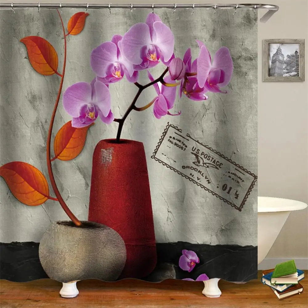 Вишневый цвет занавеска для душа Декор сезон розовый цветок Тема Полиэстер ткань Ванная комната душевая занавеска в комплекте с крючками - Цвет: Z0221