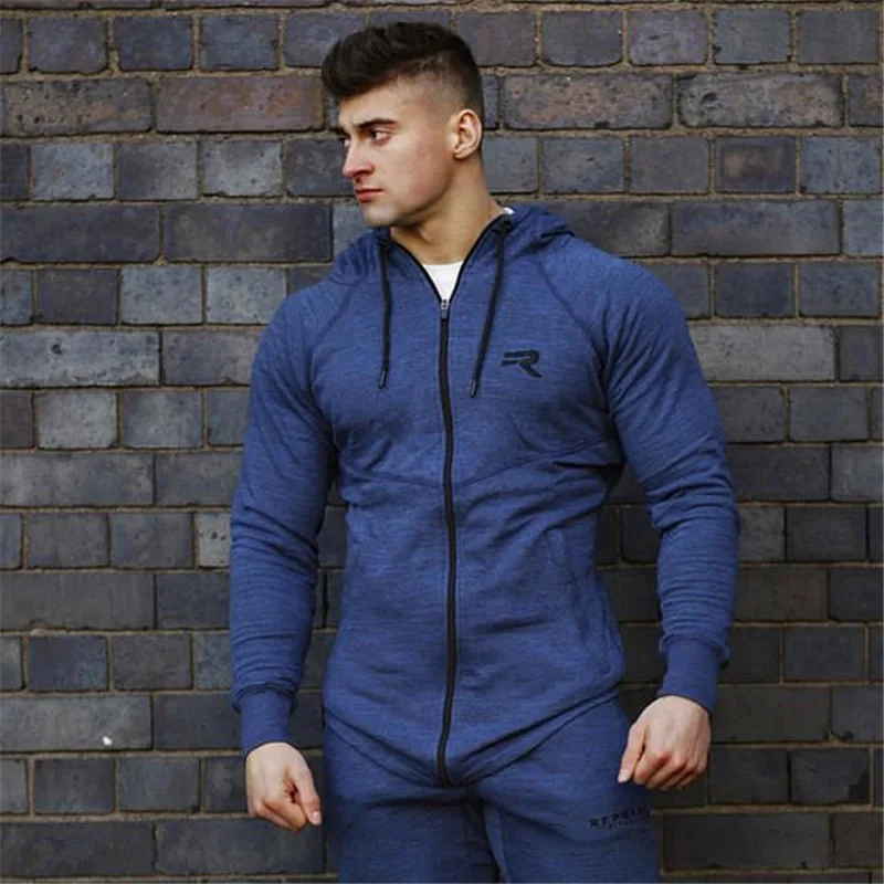 

Top Sports Joggers Running Mens Long Sleeve Hooded Sweatshirt Fitness Bodybuilding Cotton Gym Jacket Men Sport Wear Tracksuit