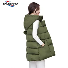 Hot sales Autumn Winter Women Vest Waistcoat Sleeveless Jacket Cotton Warm Hooded outwear Long Coat Vest