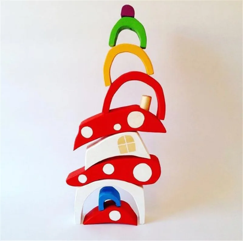 

Wood Rainbow Blocks Set Kids Natural Wooden Building Blocks Mushroom Craft Early Learning Educational Toys Baby Room Home Decor