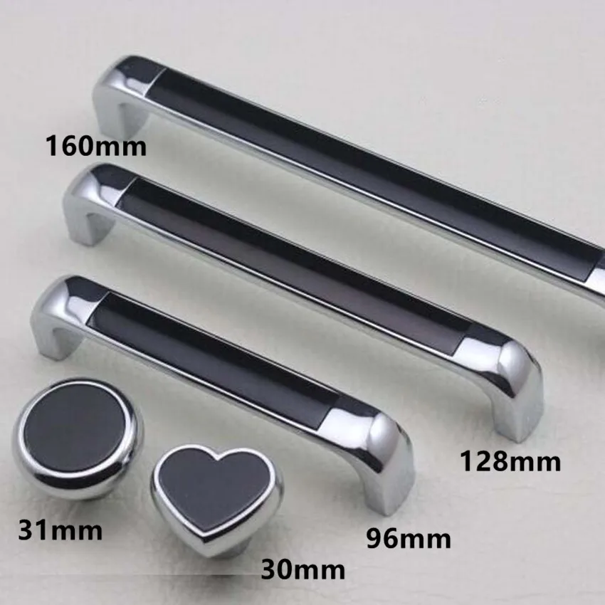 96mm 128mm 160mm modern simple silver black furniture handles black