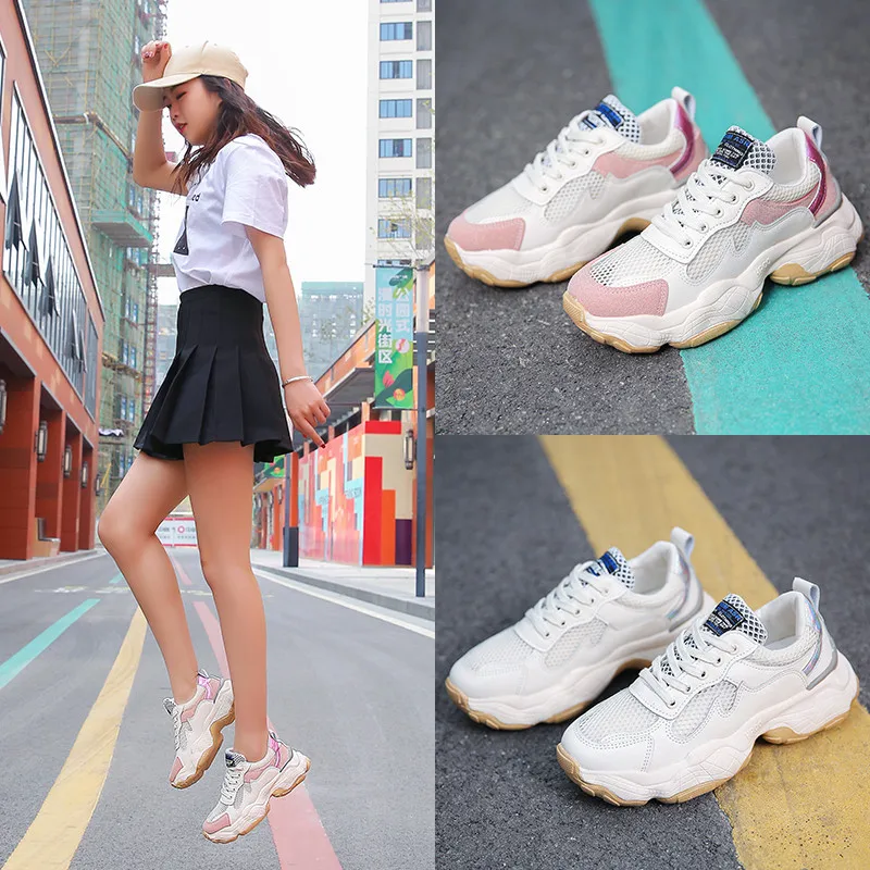 

Summer Mesh Women Sports Shoes Running Sneakers Girl Student Outdoor Lace up Breathable Height Increasing Casual Shoes 39 40