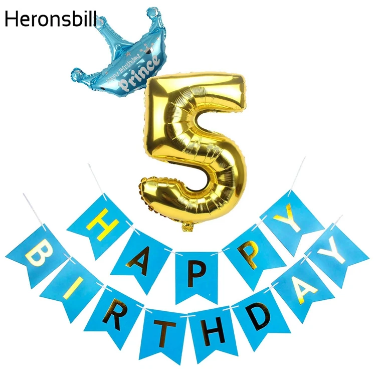 Heronsbill номер 5 воздушные Шары Баннер наборы 5th День Рождения украшения мальчик девочка 5 лет поставки I Am Five
