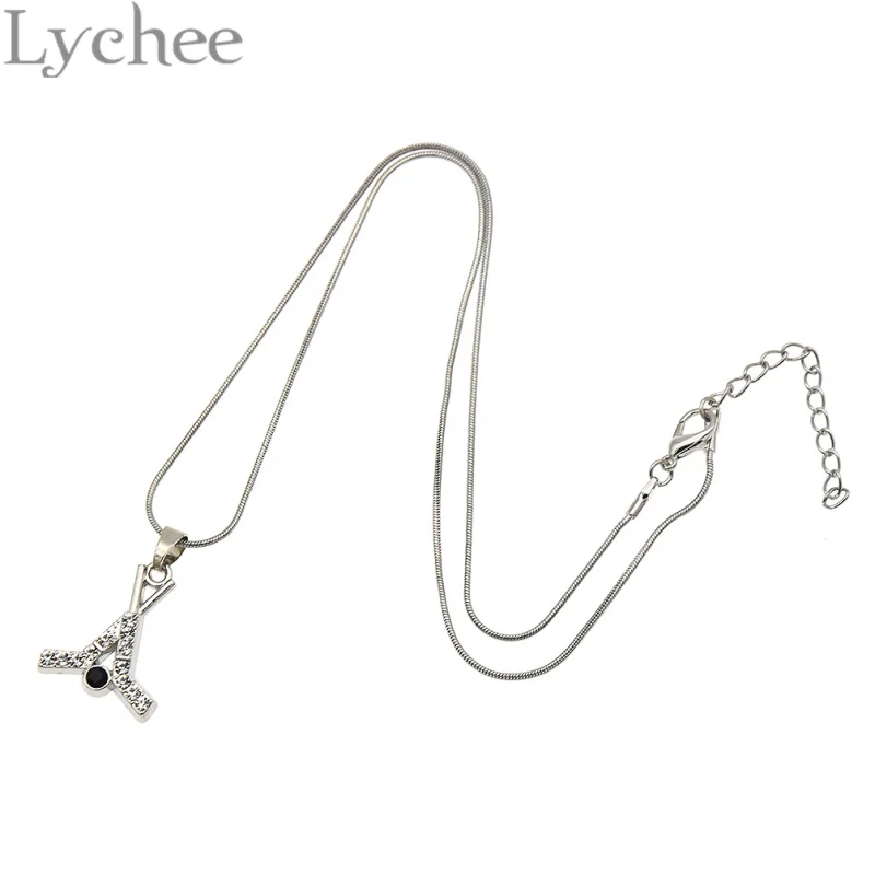 

Lychee Silver Color Rhinestone Hockey Stick With Puck Pendant Necklace Sports Jewelry Gift for Hockey Mom Fans