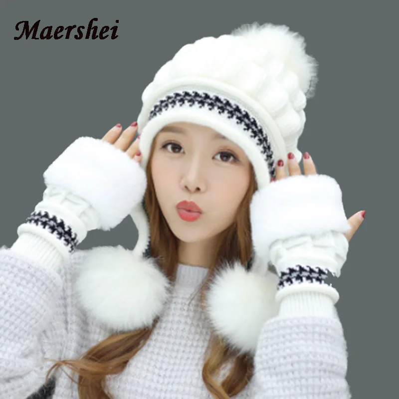 MAERSHEI щапка женская Для женщин шапочки Skullies женский Кепки теплый помпоны меховые