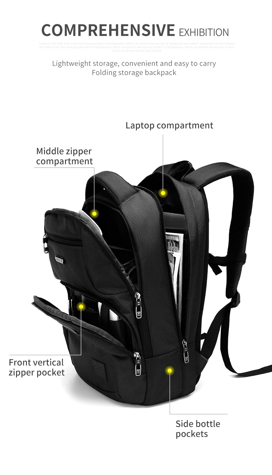 YESO, новинка, черный рюкзак для ноутбука, большой объем, мужские рюкзаки, многофункциональные, Оксфорд, повседневный рюкзак, сумка с воздушной подушкой, ремень, рюкзак