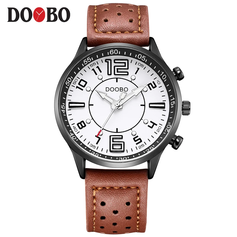 Новые мужские часы DOOBO, лучший бренд класса люкс, мужские кварцевые часы, водонепроницаемый спортивный костюм в стиле милитари, мужские кожаные часы saat relogio masculino - Цвет: brown white