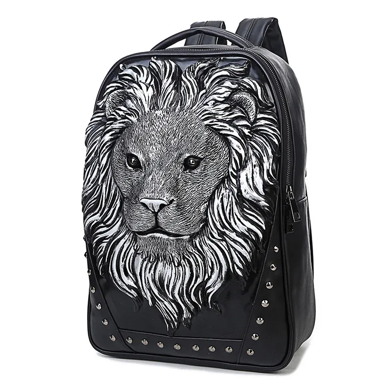3D Lion Head Backpack PU Leather Backpack Halloween Necessary,ROCK! we