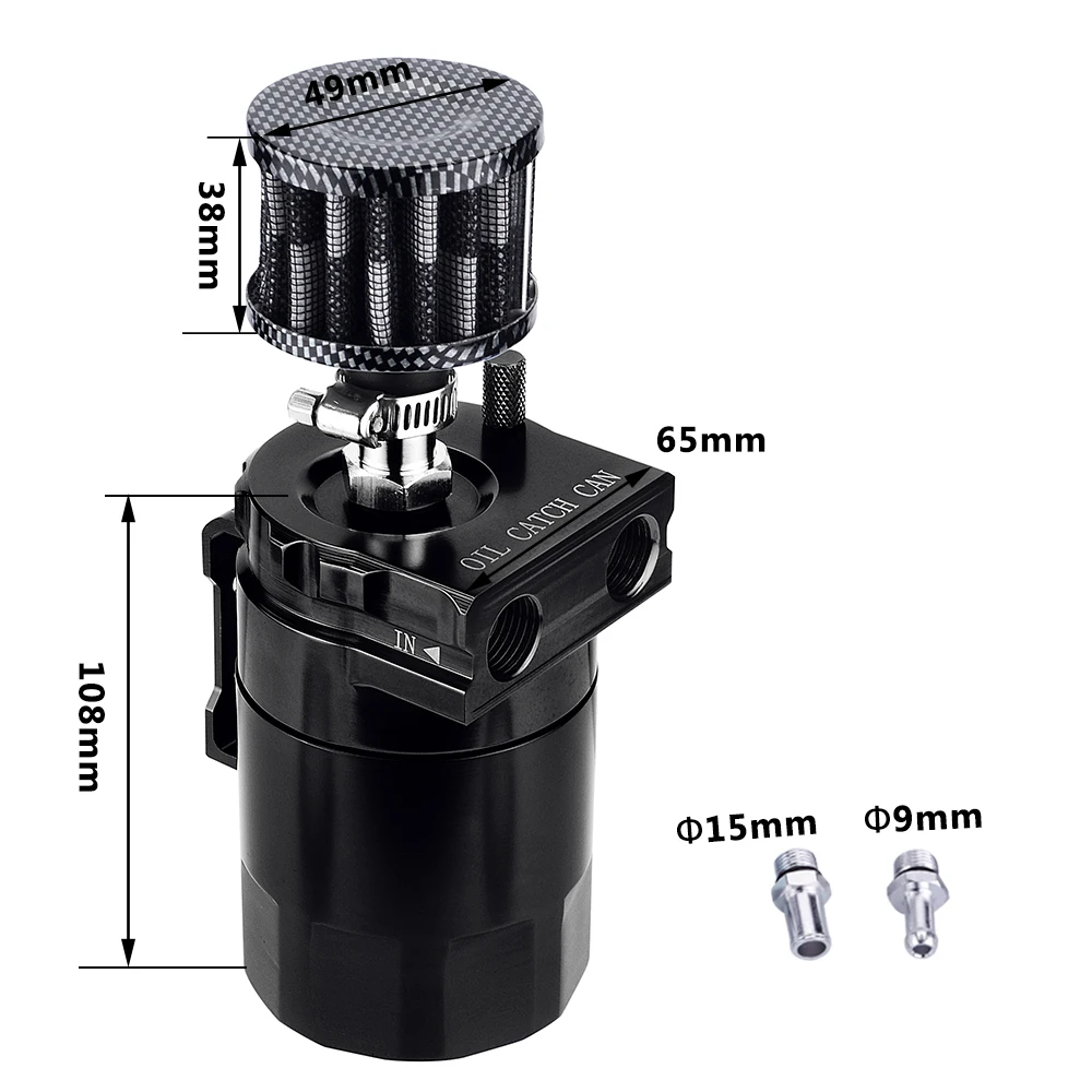 0.3L Oil Catch Breather Can Universal Baffled Aluminum Reservoir Tank With Filter /& Stainless Steel Wool