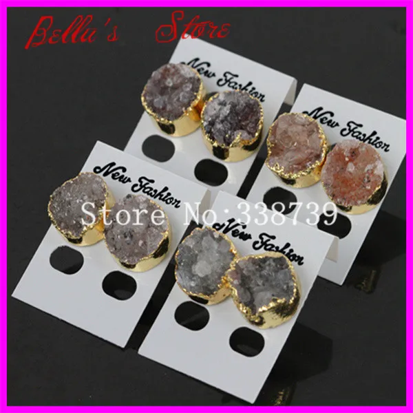 1 пара модные женские серьги натуральный цвет Druzy Drusy Кристальные гвоздики