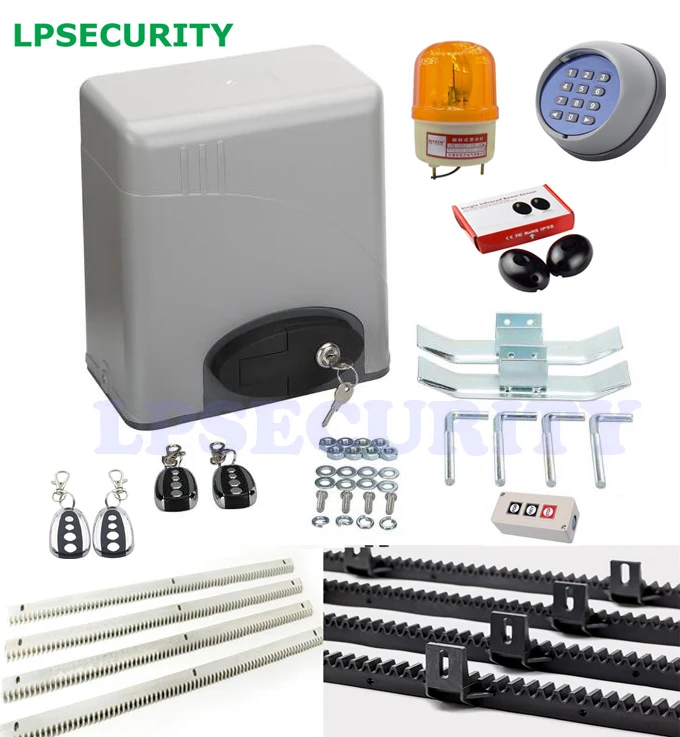 

230V/120V AC electric automatic sliding gate motors opener with wireless keypad strobe beam sensor push button 6m racks