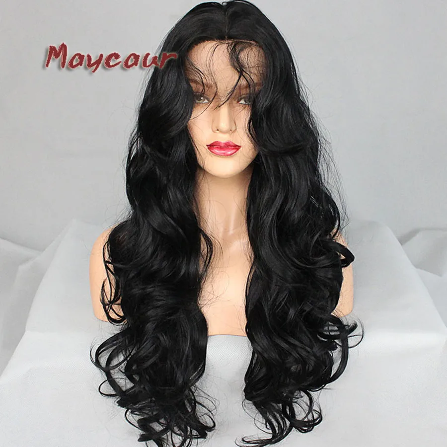 Maycaur Glueless Wigs with Bangs Synthetic Lace Front Wigs for Black