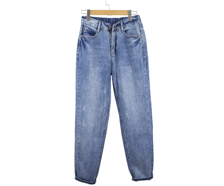 Женские джинсы-шаровары с высокой талией, повседневные ретро синие джинсы размера плюс, синие джинсовые брюки до щиколотки для женщин 5XL