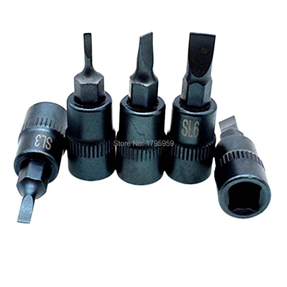 

5 Piece Slotted Key Socket Bit Set 1/4" Drive Socket Adapter Slotted Screwdriver Bit SL2 SL3 SL4 SL5 SL6 Power Tool Socket Bits