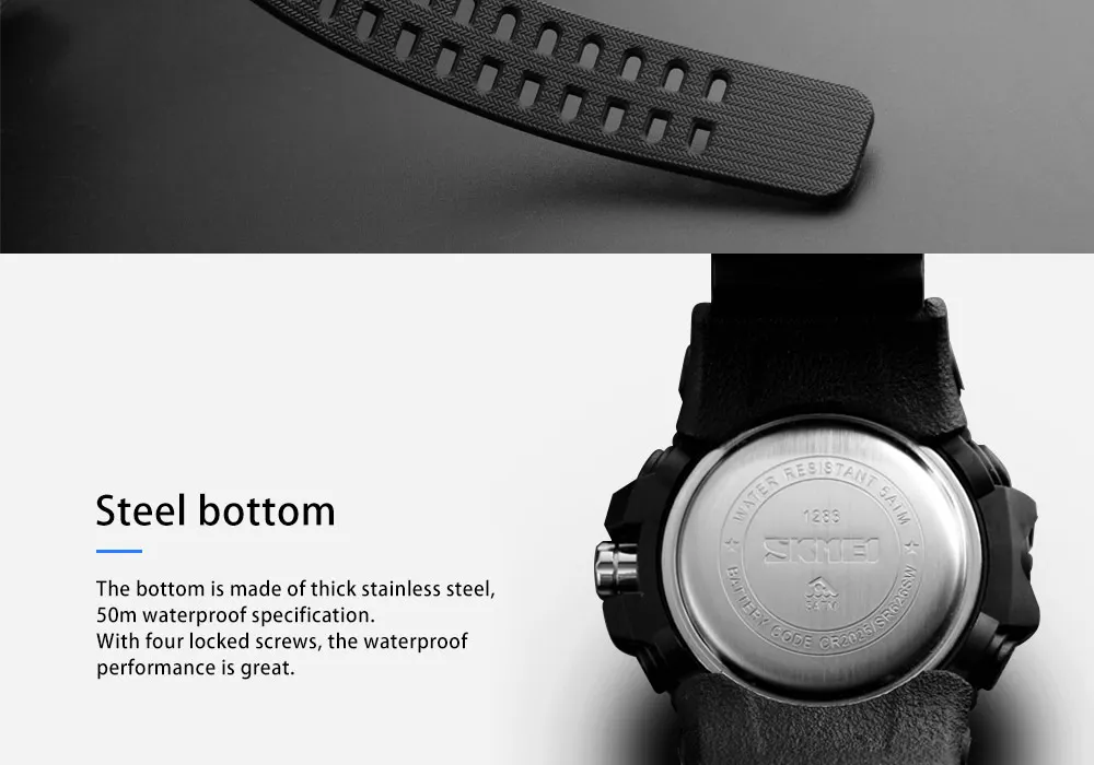 SKMEI 1283 Sport Watch Men Military 5Bar Waterproof Quartz Dual Display Wristwatch