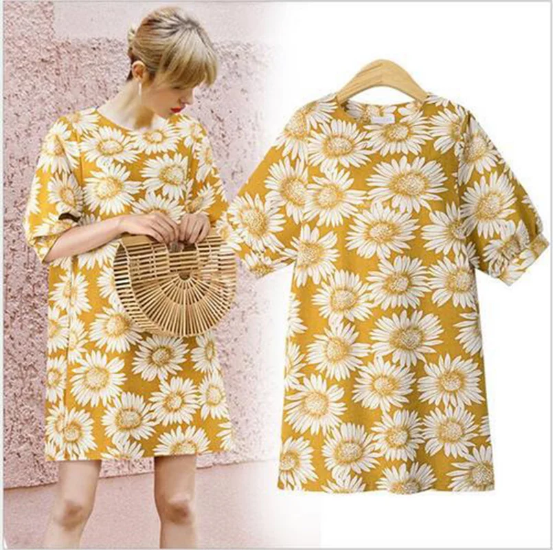 

womens woman 2019 summer big plus size XL-5XL XXL 3XL 4XL printed flower loose Casual long blouse blouses blusas dress dresses