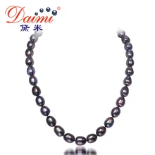 DAIMI 10-11 MM Grande de Arroz Negro Collar de Perlas Collar de Gargantilla de Perlas Naturales Joyería de Perlas Clásico