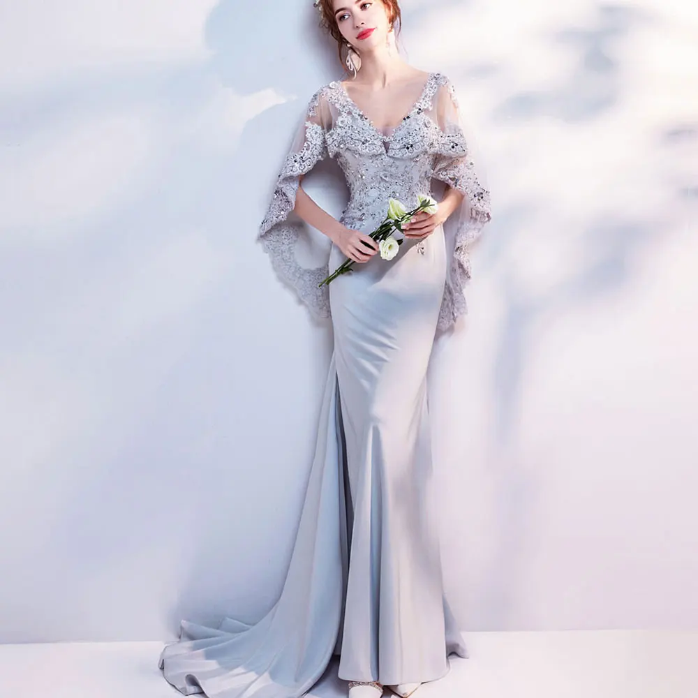 Robe de soiree 2019 nouvelles элегантное бордовое кружевное сатиновое длинное вечернее