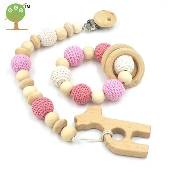 Set of pink baby toy pacifier clip dummy holder natural color silk cord baby girl gift NT177