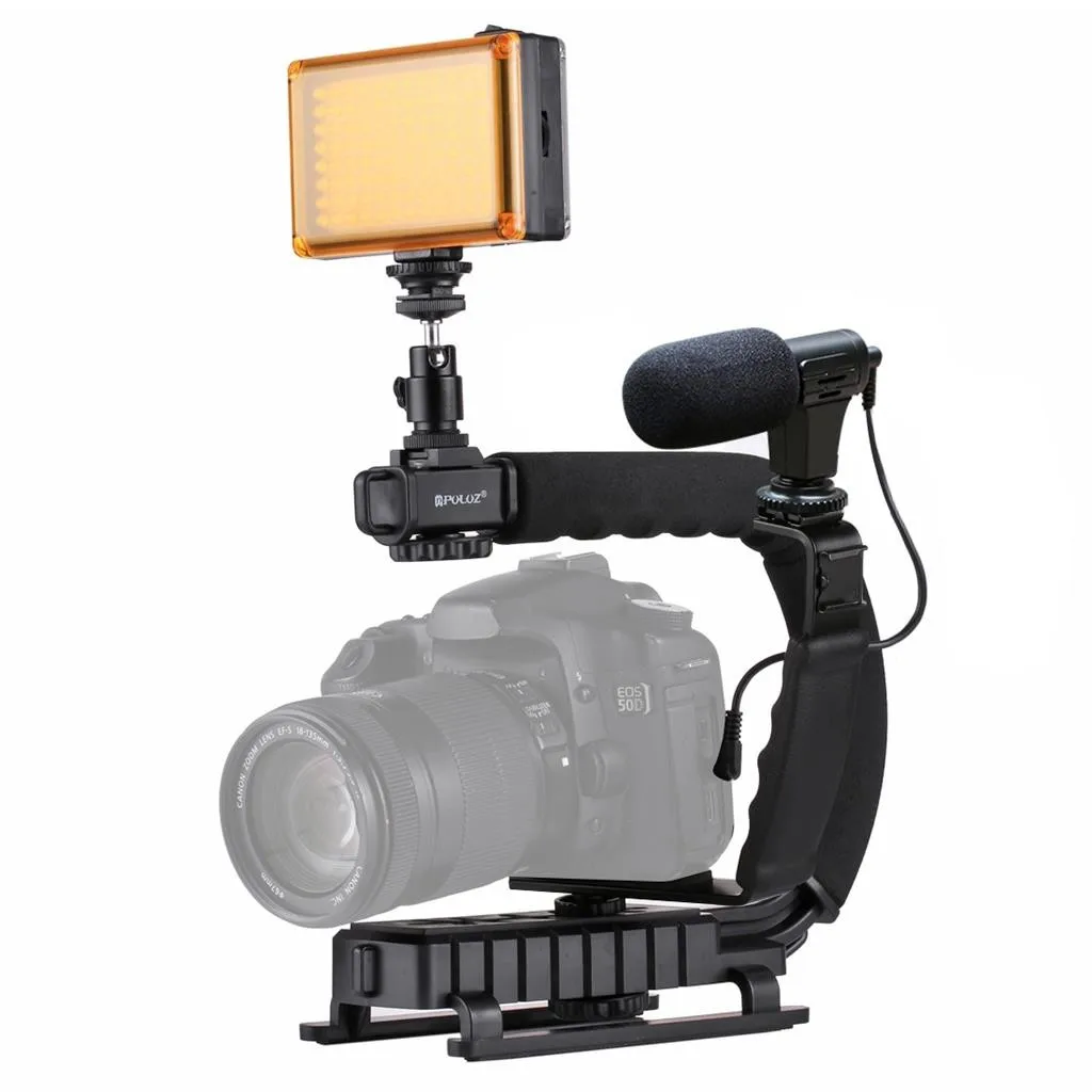 

C-shaped Shape Portable Handheld DV Bracket Stabilizer LED Studio Light Video Microphone Kit Cold Shoe Tripod for Gopro SLR 5.24