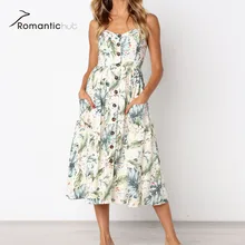 8 color nuevo estilo Boho espagueti vestidos largos botón decorado imprimir vestido mujeres Off-hombro más tamaño Beach Party sundress