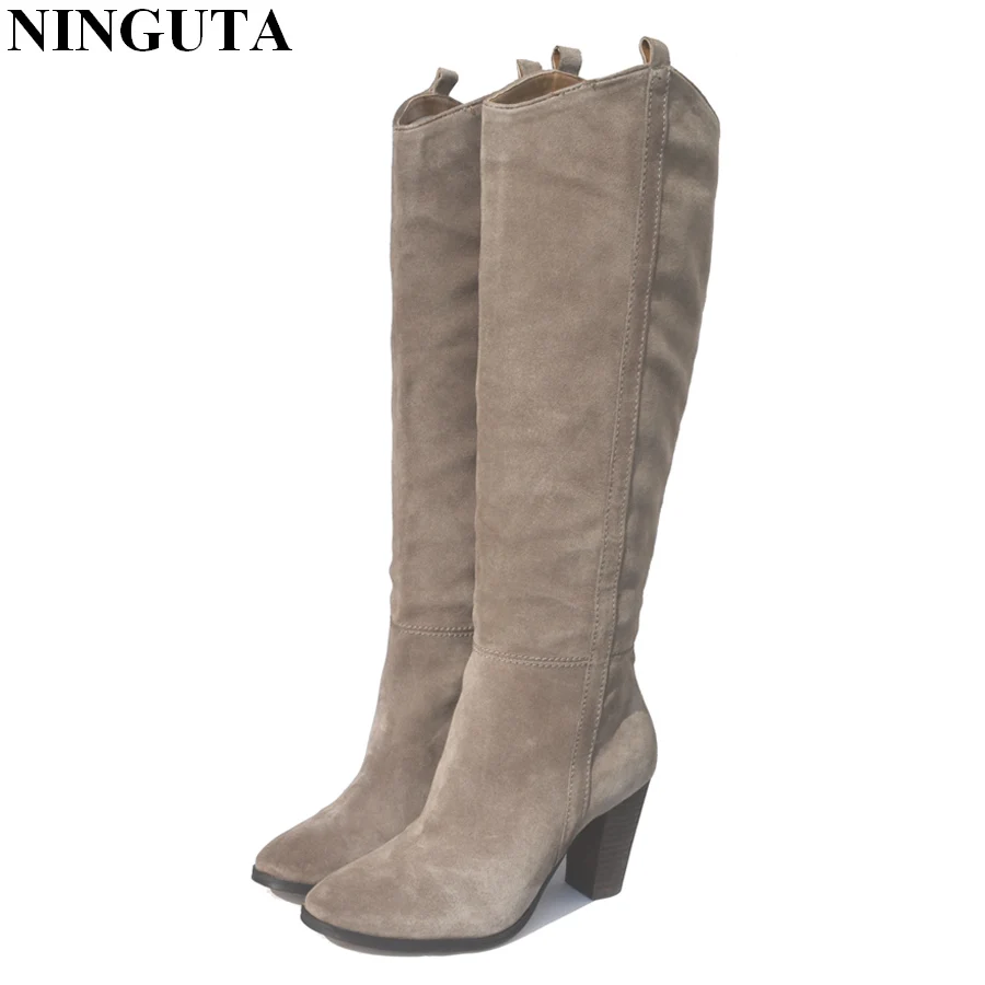 Skup Skórzane buty zamszowe damskie szpilki na jesień buty do kolan damskie buty kobieta 36 42