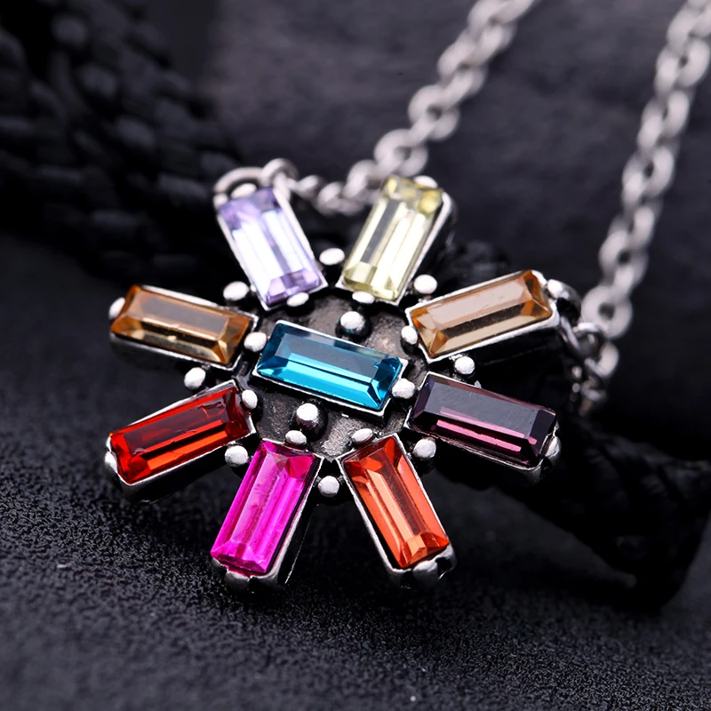 Ceny Proste kolorowe szkło wisiorek kwiat naszyjnik 2019 srebrny łańcuch krótki komunikat naszyjnik dla kobiet biżuteria akcesoria