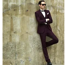 Slim Fit Burgundy Men’s Dinner Party Prom Suits Groom Tuxedos Groomsmen Wedding Blazer Suits (Jacket+Pants+Vest)