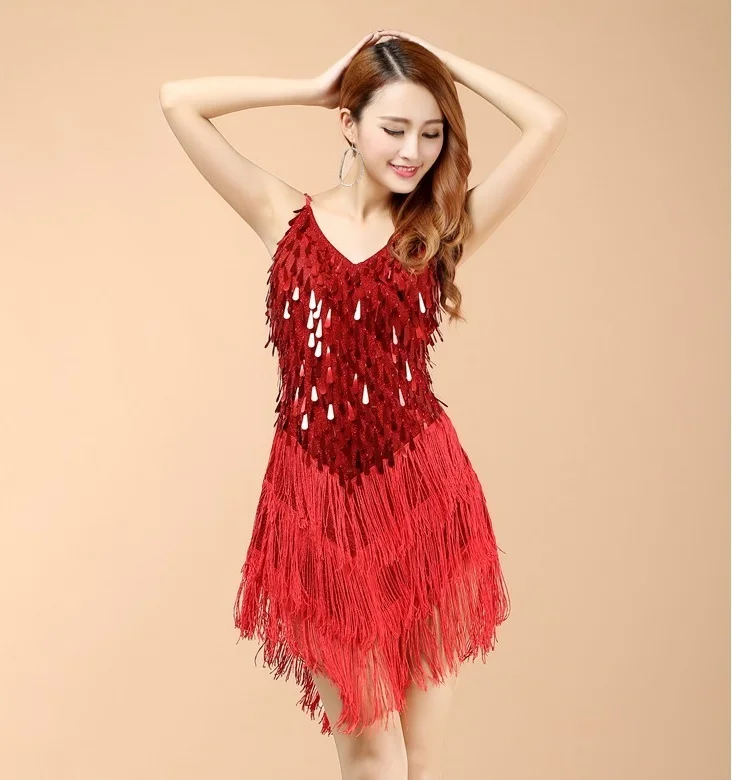 Ballroom Dancing Tango Dresses Salsa Latin Dance Dress Women Black Adult Competition Sale Costume Fringe Red Sequin Cha Cha