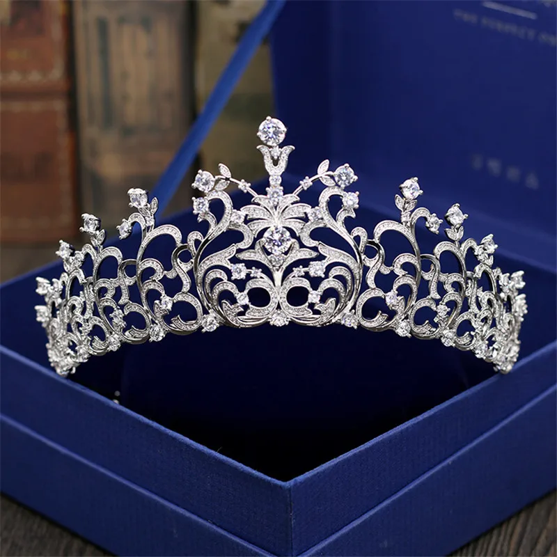 

Wedding Crown Bridal Tiaras and Crowns full Cubic Zirconia Silver Color Hair Crown for Women Hair Jewelry Accessories