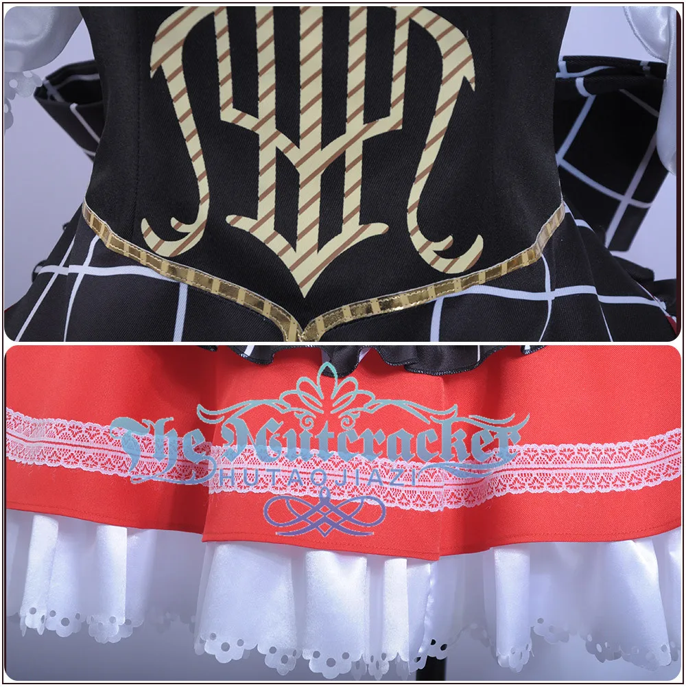 x_01Game LoveLive!Sunshine!! Aqours Bremen Band Ohara Mari Cosplay Costume Women Chocolate Maid Uniform Dress Ruffles Armlet +Hat  (5)