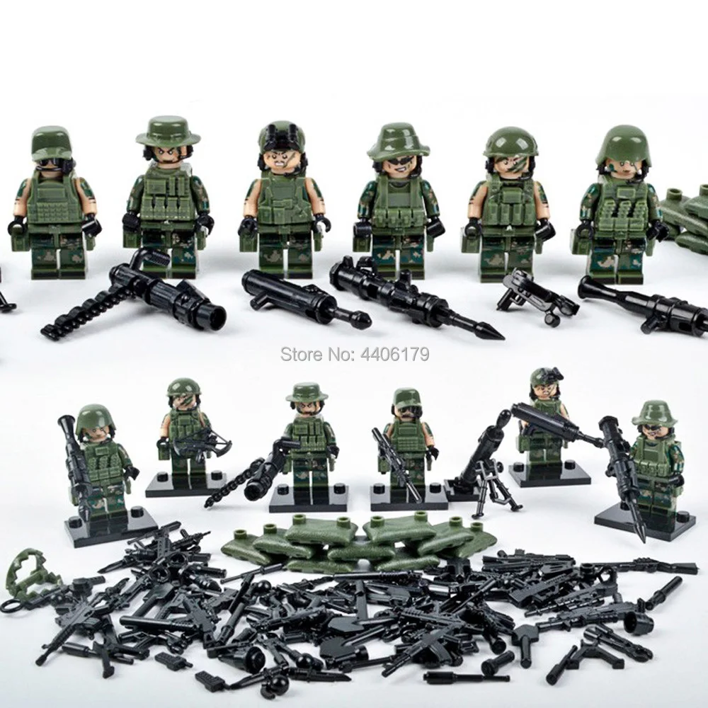 

hot LegoINGlys military WW2 army Special forces Jungle war Building Blocks mini guns weapon figures brick toys for children gift