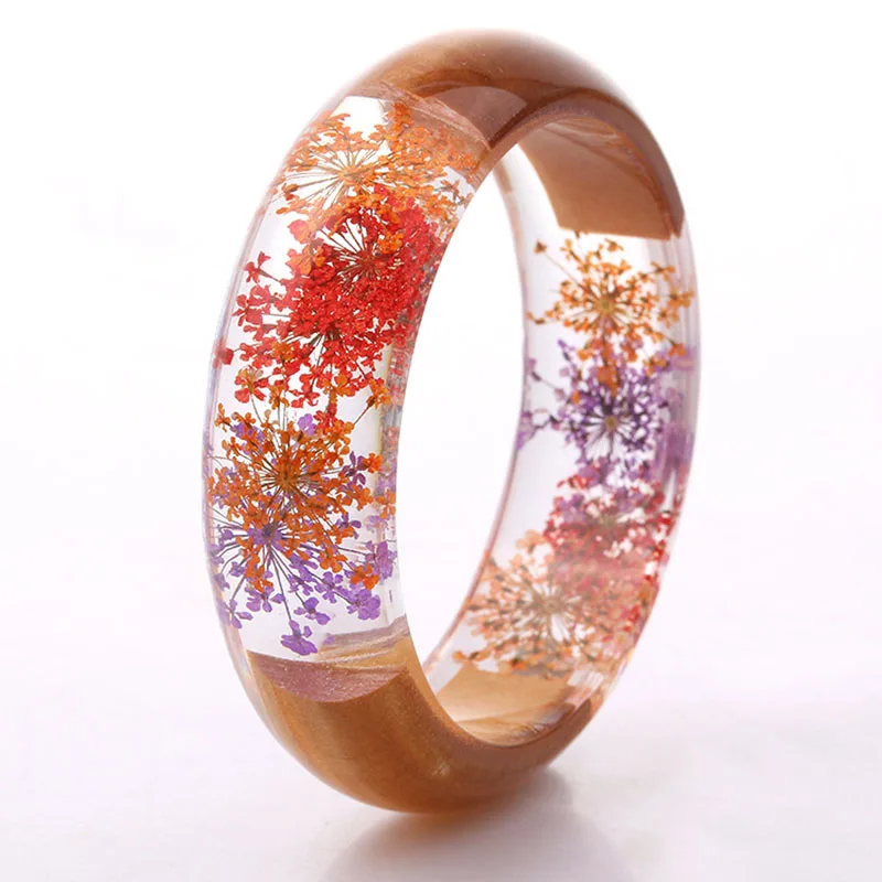 Purple Star Dried Flower Resin Bracelet Transparent 