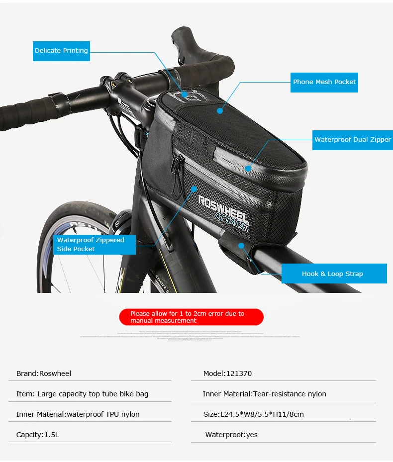 Sale Roswheel Waterproof Cycling Front Frame Tube Top Bicycle Bike Bag Pannier Cycling Pack with Phone Holder Attack Series 121370 6