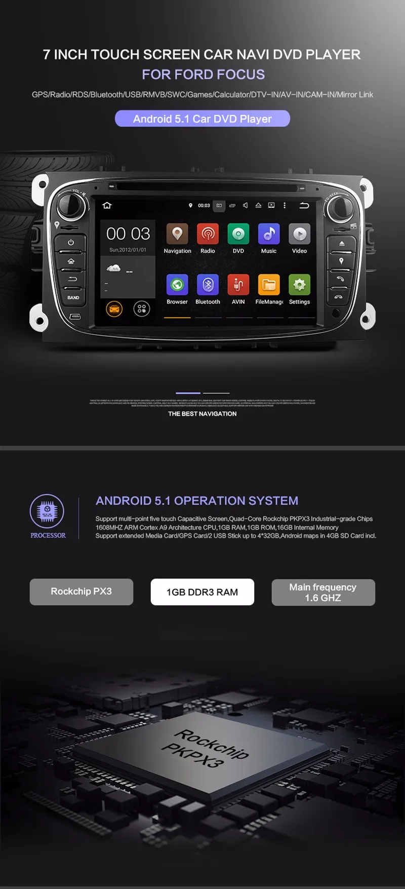 Clearance 1024*600 Android 5.1.1 Black Color 7 Inch Car DVD Player For FORD/Focus/S-MAX/Mondeo/C-MAX/Galaxy Wifi GPS NaviRadio Support DAB 0 Clearance 1024*600 Android 5.1.1 Black Color 7 Inch Car DVD Player For FORD/Focus/S-MAX/Mondeo/C-MAX/Galaxy Wifi GPS NaviRadio Support DAB 0