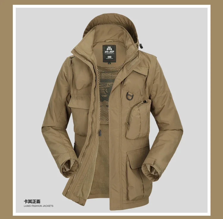 Мужская куртка Осень Зима Тонкий Стиль европейский и американский рукав съемный размера плюс мех внутри бархат бренд AFS JEEP